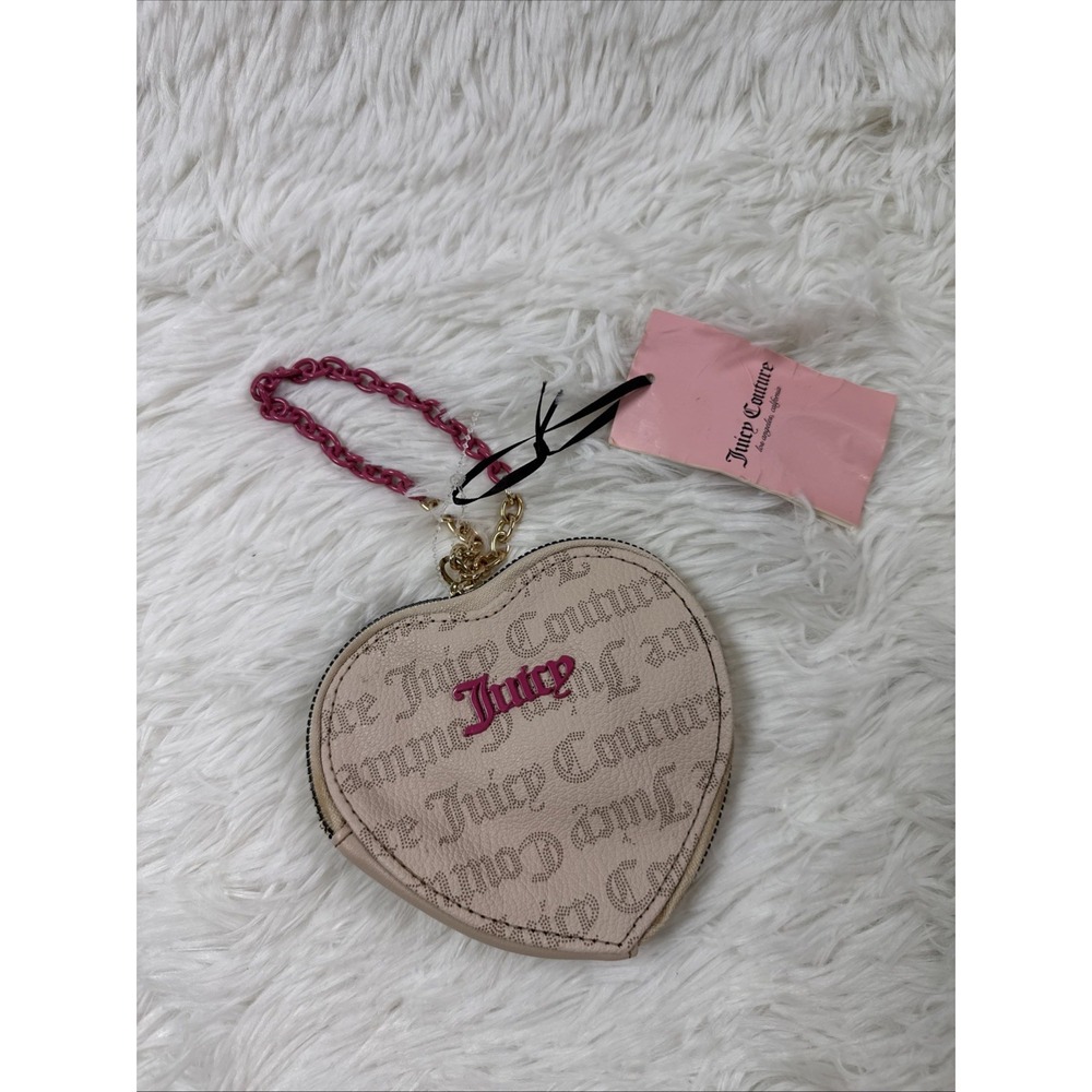 NWT Juicy Couture Heart Zip Wallet Sandstone Pink Wristlet Coin Purse